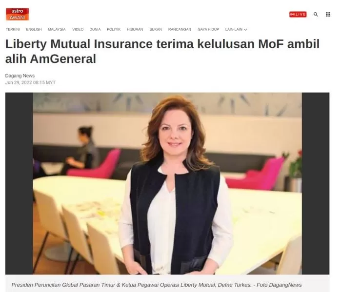 Liberty Mutual Insurance terima kelulusan MoF ambil alih AmGeneral