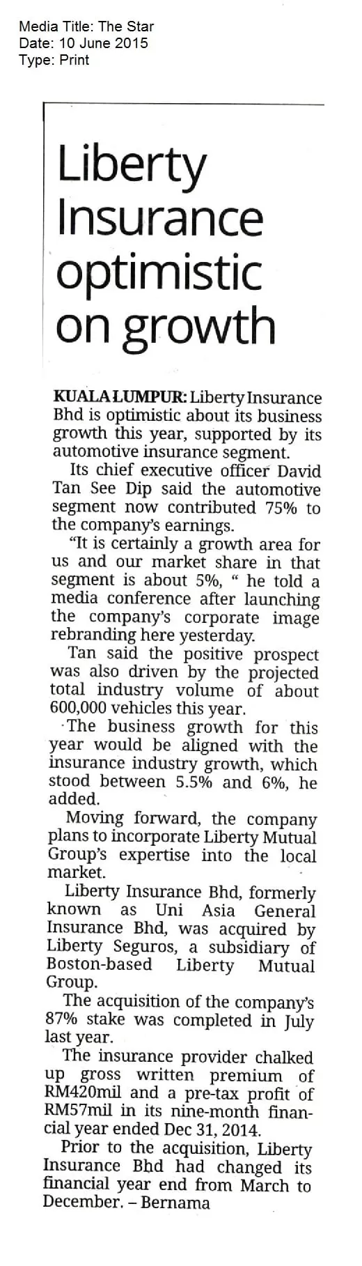 The Star - Liberty Insurance optimistic on growth