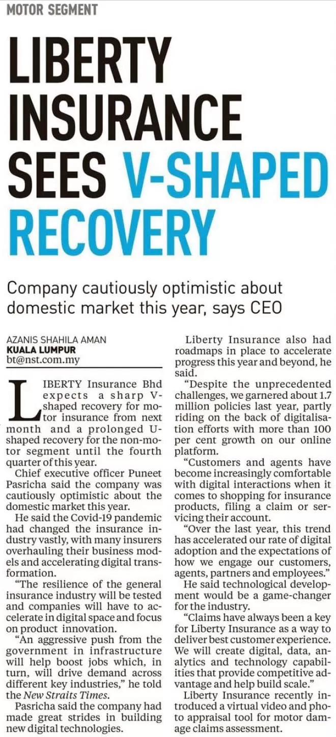 Liberty Insurance Sees V-Shaped Recovery